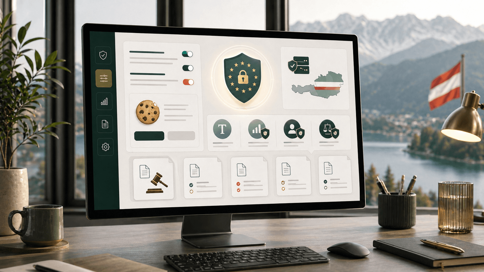 DSGVO-konforme Website mit Cookie-Consent, Datenschutzschild und österreichischen Website-Signalen