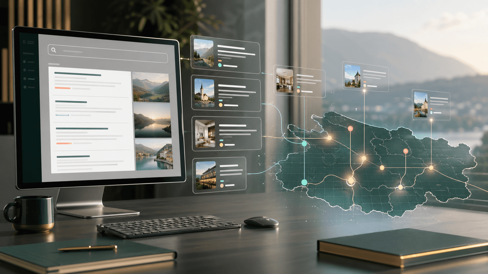 GEO und AEO Sichtbarkeit mit KI-Antwortkarten, Suchinterface und regionaler Karte von Kärnten