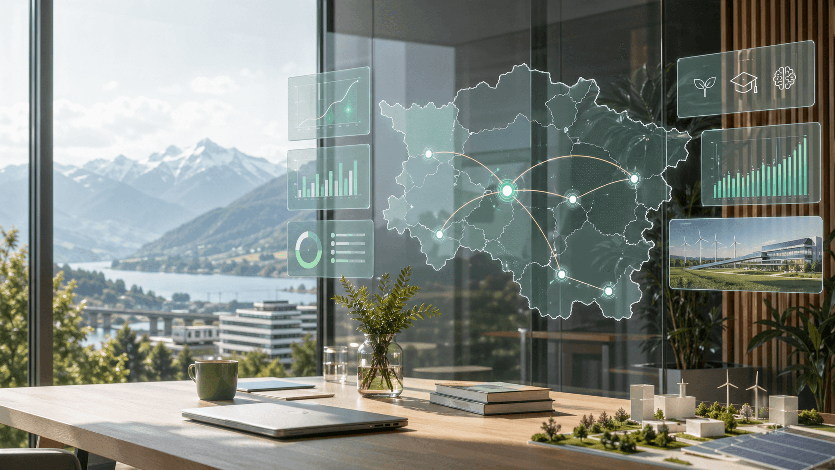 Spittal an der Drau als Drehscheibe in Oberkärnten mit Symbolen für Webdesign, SEO und KI-Workflows